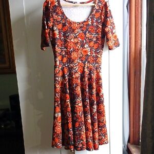 LULA ROE Floral Orange and Black Dress